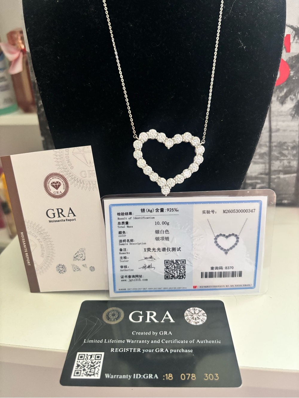Silver Heart Pendant Necklace with Crystals - White